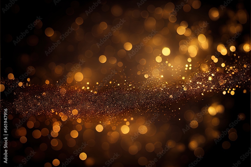 Golden glitter bokeh sparkles lights dark abstract overlay background ...