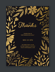 Wall Mural - golden flowers card. luxurious design for greeting or invitation postcard. wedding anniversary, holi