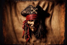 Pirate Old Fabric With One Patche Texture. AI Generated Art Illustration.	