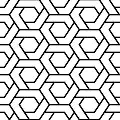 Wall Mural - seamless monochrome vector graphic of an array of interlinked hexagons each with an internal pattern