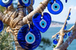 Evil eye beads closeup. Nazar beads. Turkish superstition and tourist souvenir, Grand Bazaar, Istanbul, Turkey