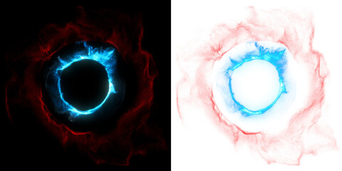 Poster - magical fire light effect on transparent or black background. lightning ring circle frame with plasm