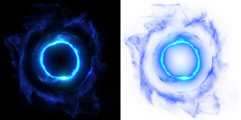 Poster - magical fire light effect on transparent or black background. lightning ring circle frame with plasm