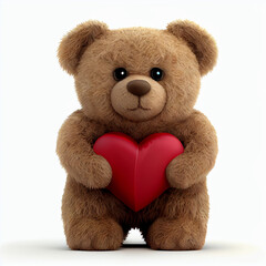 Wall Mural - Cute teddy bear with heart, love and valentine's day card, 3d render illustration