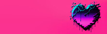 Vaporwave Heart On Neon Pink Background, Graphic Design, Generative AI