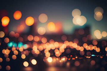 Defocused background and blurry bokeh of city lights at night. Generative AI