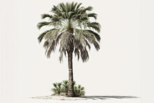 Illustration Of A Lone Palm Tree Against A White Background. Generative AI