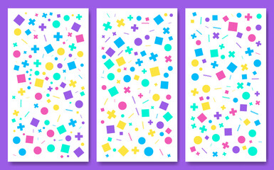 Aufkleber - A set of simple minimalistic shapes seamless patterns. Memphis design, Collection trendy vector geometric