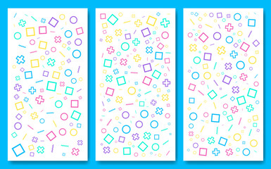 Aufkleber - A set of simple minimalistic shapes seamless patterns. Memphis design, Collection trendy vector geometric