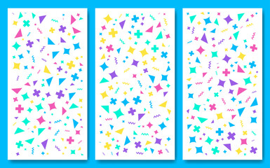 Aufkleber - A set of simple minimalistic shapes seamless patterns. Memphis design, Collection trendy vector geometric