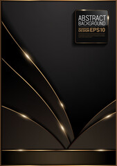 Wall Mural - luxury wave curve line black gold background, poster template design vertical size, picture abstract vintage classic pattern frame, shadow gradients for banner