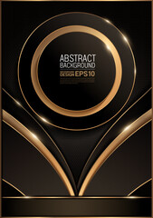 Wall Mural - luxury circle and wave curve line black gold background, poster template design vertical size, picture abstract vintage classic pattern frame, shadow gradients for banner