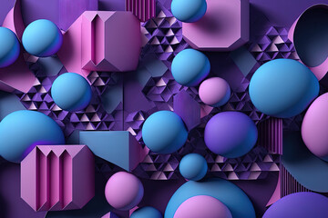 Poster - abstract geometric backdrop in purple and blue. Scene for marketing, technology, banner, game, sport, cosmetics, and metaverse businesses. Science fiction illustration. Display of products. Generative