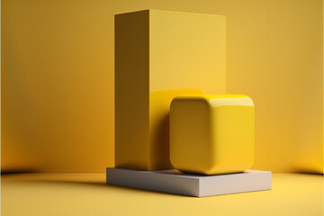 Wall Mural - Modern minimal mockup podium display yellow, Generative ai