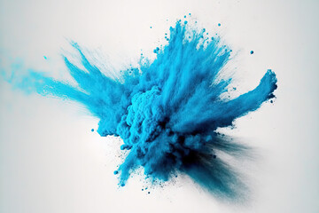 Sticker - Blue powder explosion against a white background, isolated. Generative AI