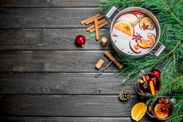 Poster - Mulled wine with fir branches.