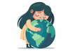 © PlutusART - little girl hugs the planet. care for planet earth. save nature. flat vector illustration.