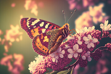 Wall Mural - spring butterfly on a flower background, vintage toning background, summer, butterfly nature beautiful. Generative AI