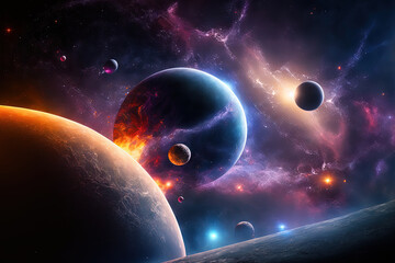 Wall Mural - galaxy and planets, science fiction background. the scientific study of the universe's stars, planet