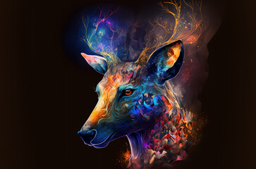 Wall Mural - fantasy abstract portrait deer with a colorful, generative ai