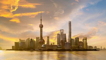 Wall Mural - Shanghai skyline time lapse at Pudong district in a morning, Shanghai, China.