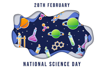 Wall Mural - national science day in paper art cut design