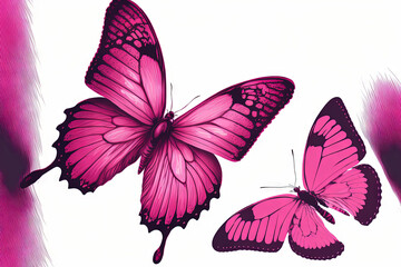 Canvas Print - butterflies with wings color Deep pink. isolated on white background. tropical moths. template for design. Generative AI