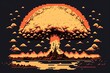 Pixel art atomic bomb explosion, background in retro style for 8 bit game, Generative AI
