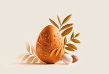 Easter Egg Decoration Beige With Ornament, Generative AI