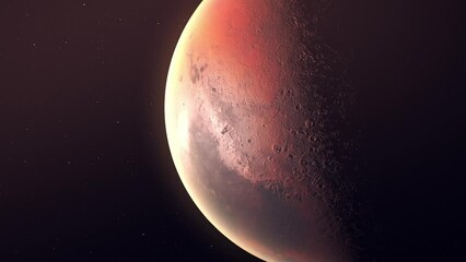 Wall Mural - Red Planet Mars Detailed Surface With Stars In Background - close up