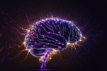  A Brain With A Lot Of Electrical Activity In It's Brain And A Lot Of Electrical Activity In The Brain, As Well As A Purple And Yellow Lightening Up The Brain,. Generative Ai