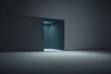 Canvas Print -  a dark room with a door open to a light in the middle of it and a light coming from the door into the room below it, with a light coming from the door,. generative ai