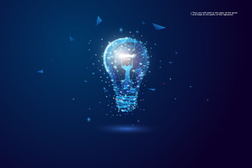 Aufkleber - Abstract blue glowing light bulb. Low poly style design. Abstract geometric background. Wireframe light connection structure.