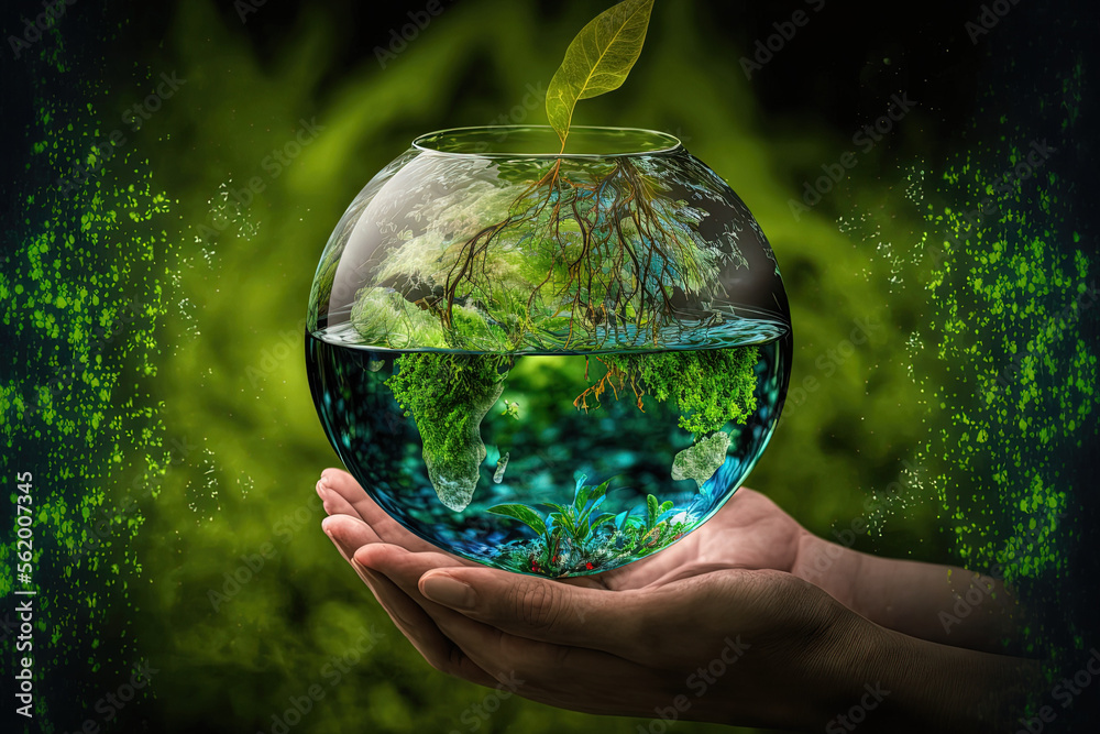 Environmental Issue Background Reflection Environment World Earth Day concept. In the water's reflection on a ...