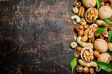 Nuts Background. Different Range Of Natural Nuts .