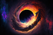 Science Fiction Wall Paper A Black Hole. The Beauty Of Space. Backgrounds With Colorful Images Of Planets, Waves Of Water, Clouds, The Night Sky, And The Universe. Generative AI