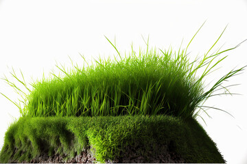 Wall Mural - a wide angle image of unkempt green grass clipped from a white background and isolated. Generative AI