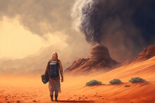 A Man Makes His Way Through A Desert Storm