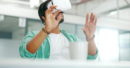 Aufkleber - Virtual reality, vr metaverse and futuristic black man work on cyber dashboard, augmented reality or ai software. Digital transformation, headset and creative graphic designer with future simulation