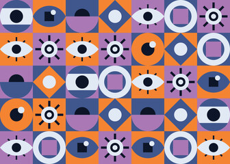 Wall Mural - geometric banner with eyes. placard design in bauhaus style.