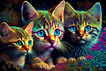  Colorful cats. Generative AI	
