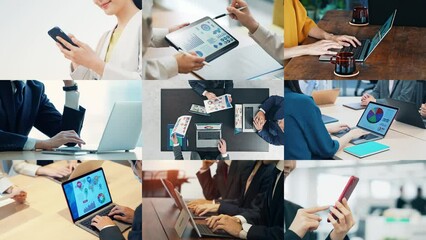 Aufkleber - Collage of various business scenes. Multi screen. Scaling transition.
