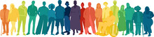 Different People Stand Side By Side Together. Transparent Background.