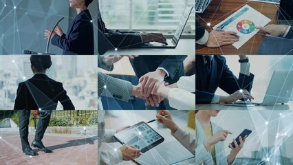 Fototapete - ビジネスとネットワーク　コラージュイメージ