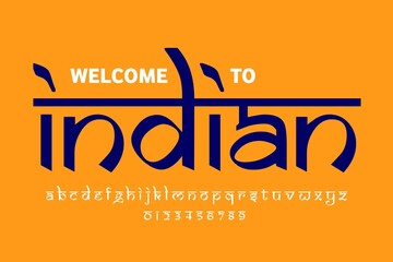 Indian style Latin font design, Devanagari inspired alphabet, letters and numbers, illustration, welcome to indian with alphabets and numbers