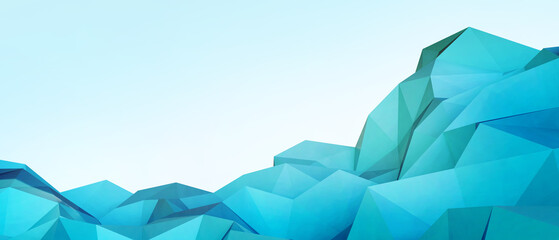 Poster - Abstract Background. Futuristic Metaverse and 3D Low poly mountain for technology Innovation Internet with connection concept on green background. Inspiration, copy space, digital -3d Rendering