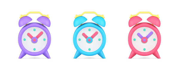 Poster - Vintage alarm clock morning ring mechanical clockwise time reminder 3d icon set realistic vector