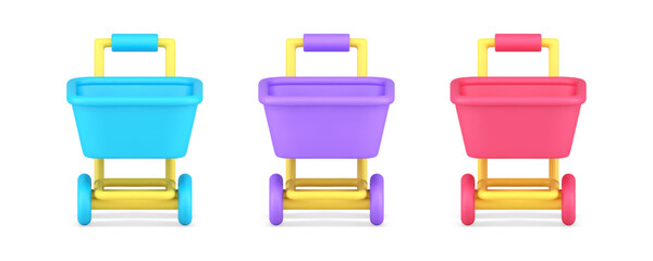 Poster - Supermarket trolley shopping pushcart customer purchase retail sale discount 3d icon set vector