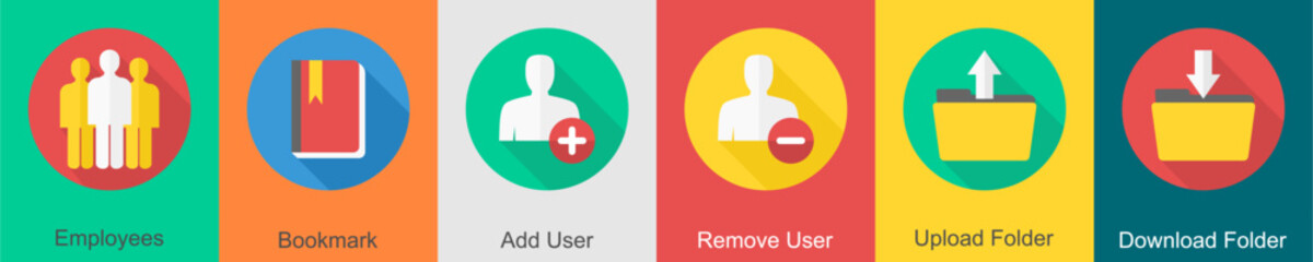 A set of 6 User interface icons as employees, bookmark, add user