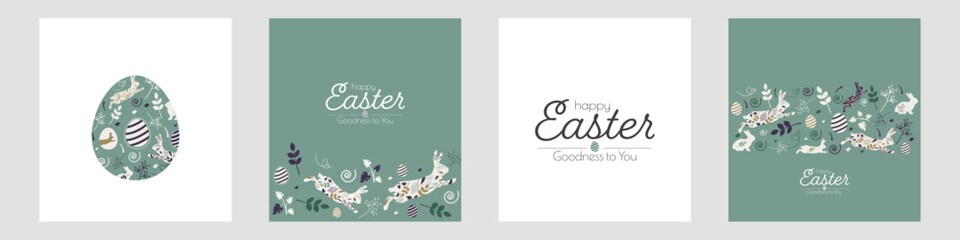 happy easter card set. modern minimal design. flat vector illustration.